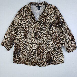 Lane Bryant Leopard Print Blouse Top Button Front Shirt V-neck Stretch size 28
